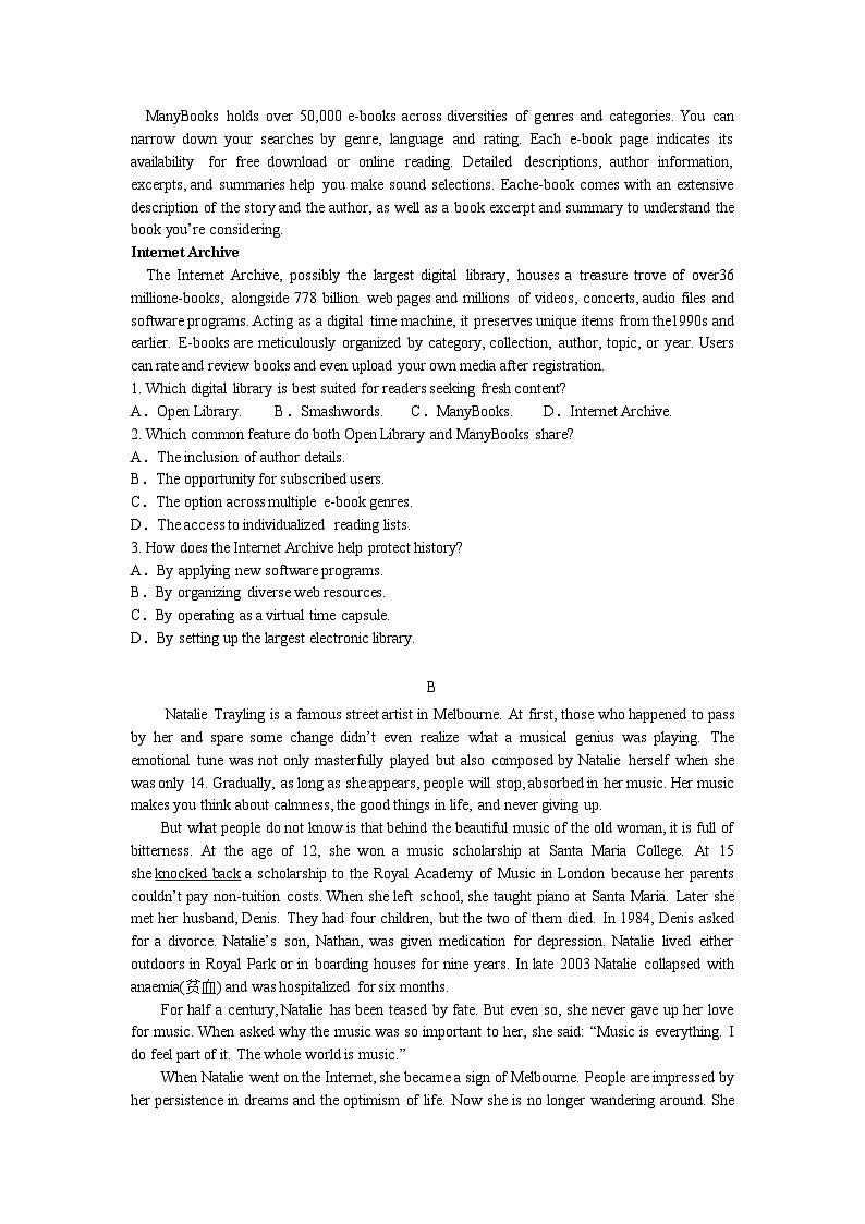 平顶山市汝州市2024-2025学年高三上学期期末英语试卷第3页