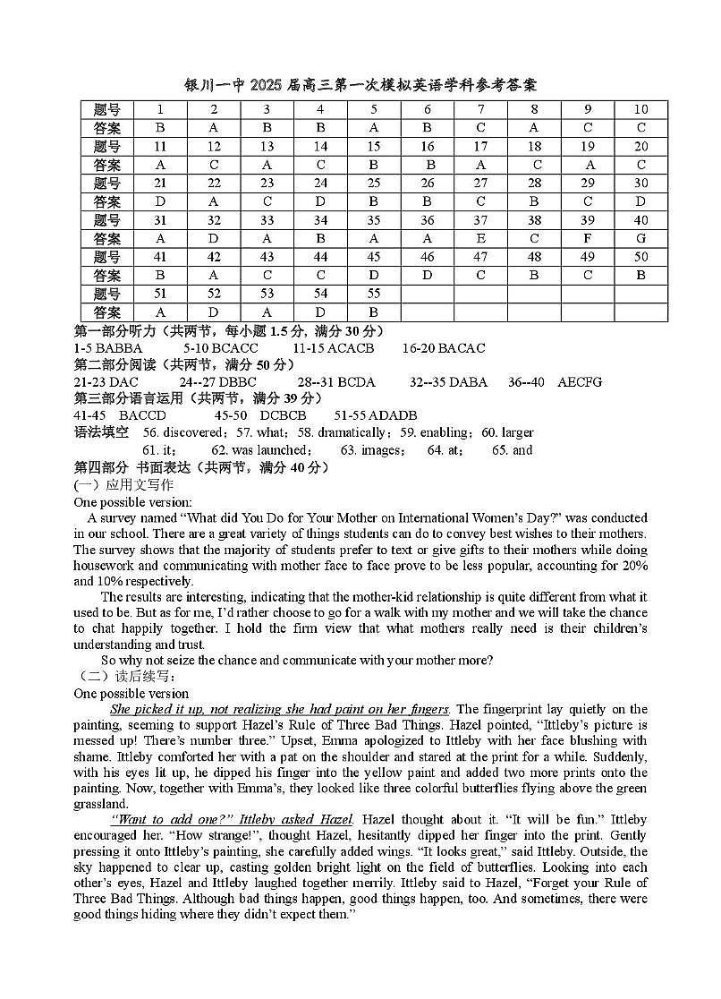 2025届高三第一次模拟英语试卷答案第1页