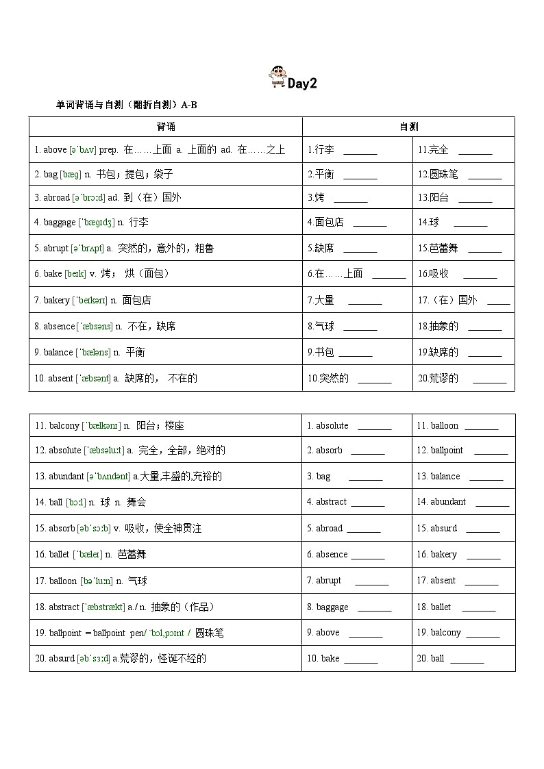 第1轮：3500词高频词汇记背手册10天默写（高考英语单词） -2025年高考英语冲刺抢押秘籍专题讲练（新高考通用）原卷版第2页