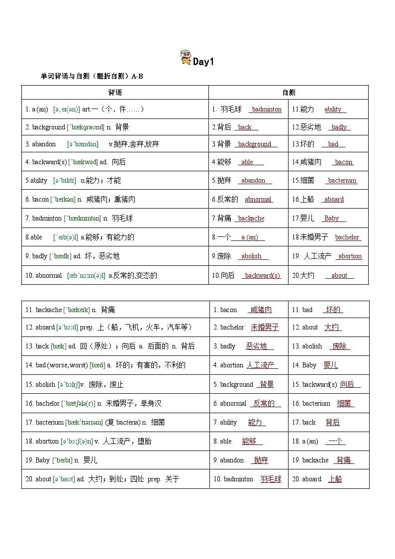 第1轮：3500词高频词汇记背手册10天默写（高考英语单词） -2025年高考英语冲刺抢押秘籍专题讲练（新高考通用）解析版第1页