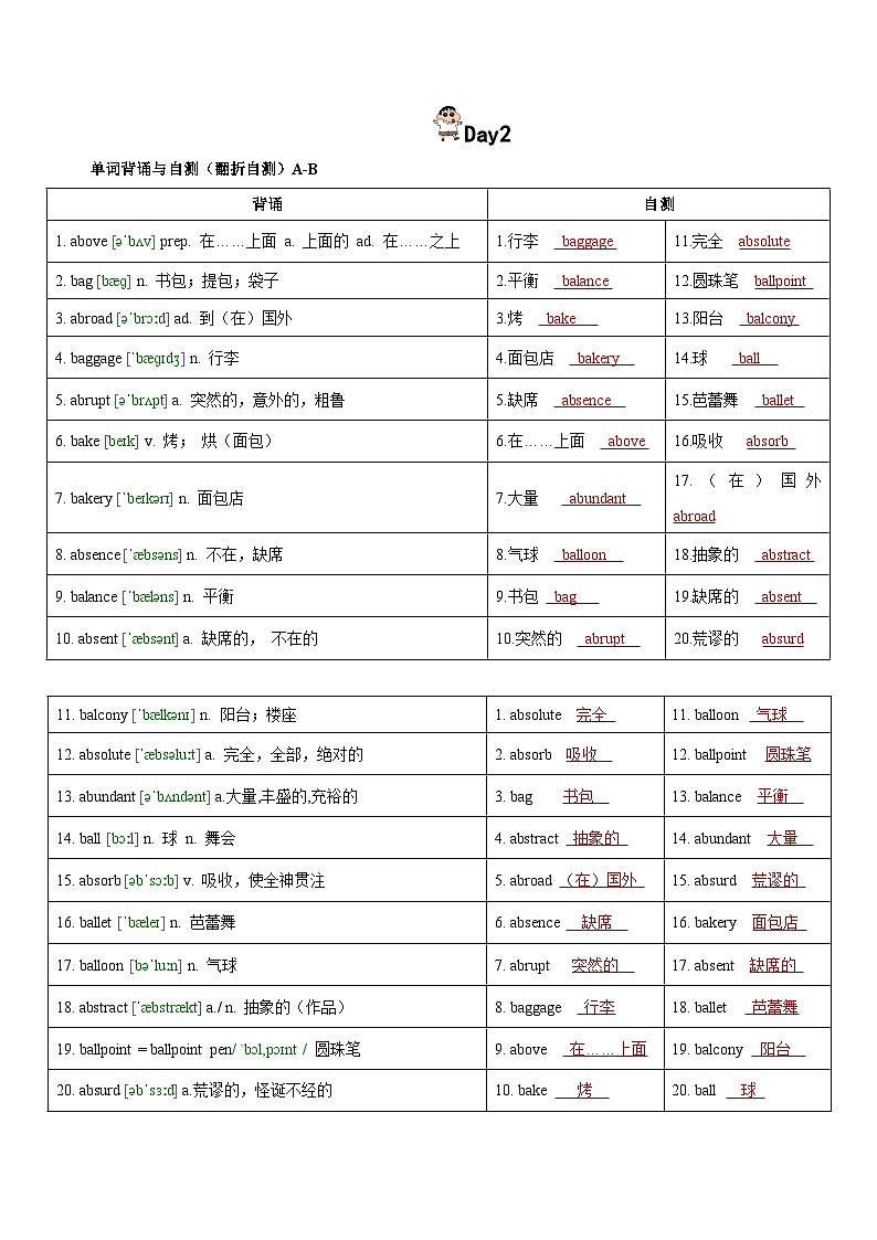 第1轮：3500词高频词汇记背手册10天默写（高考英语单词） -2025年高考英语冲刺抢押秘籍专题讲练（新高考通用）解析版第2页