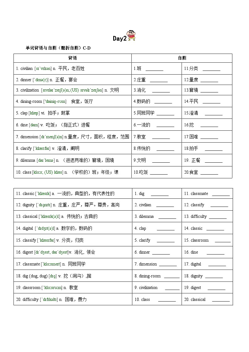 第5轮：3500词高频词汇记背手册10天默写（高考英语单词） -2025年高考英语冲刺抢押秘籍专题讲练（新高考通用）原卷版第2页