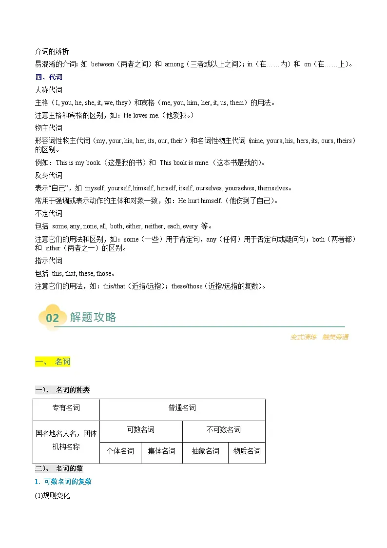 2025年高考英语二轮热点题型归纳与变式演练（新高考通用）重难语法练01名词冠词介词代词及其它（学生版）第3页