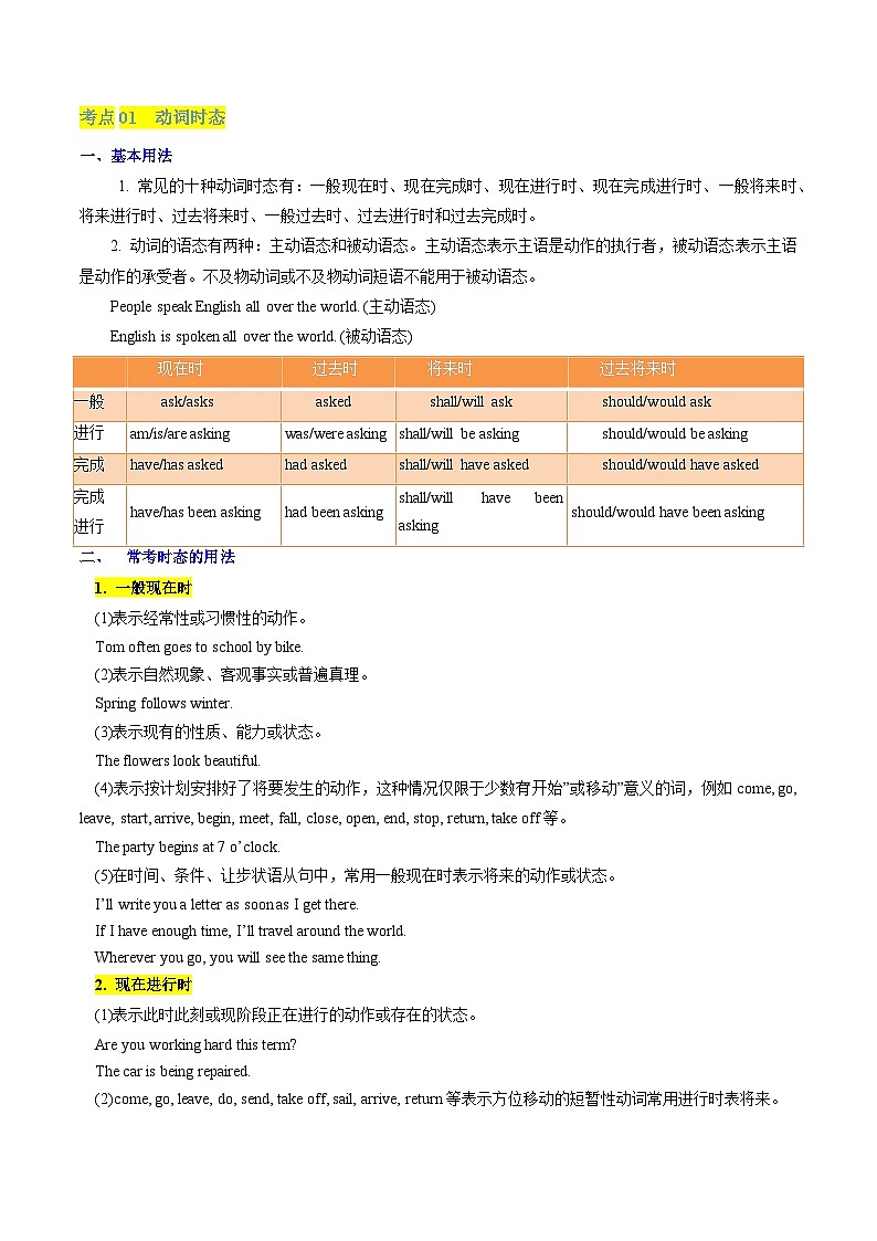 2025年高考英语二轮热点题型归纳与变式演练（新高考通用）重难语法练04动词时态语态（学生版）第3页