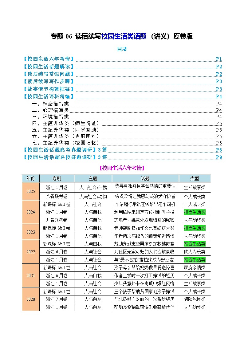 2025年高考英语二轮复习（新高考通用）专题06读后续写校园生活类话题（讲义）学生版第1页