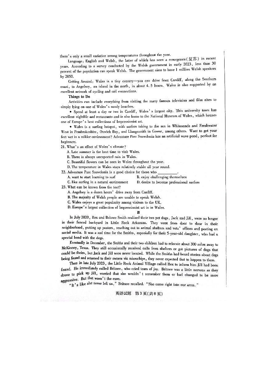 2024届河南省大联考高三上学期阶段性测试（三）（11月）-英语试题（含答案）第3页
