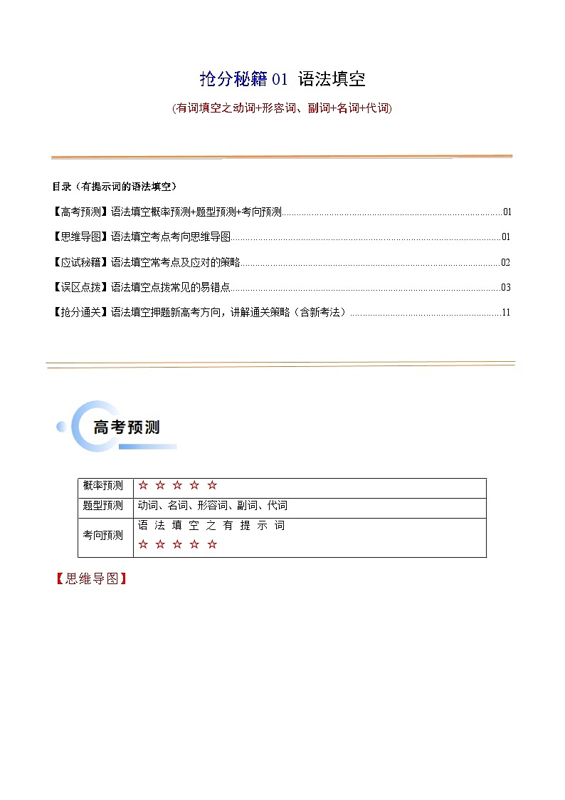 抢分秘籍01 语法填空(有词填空之动词 形容词 副词 名词 代词)-2025年高考英语冲刺抢押专题讲练（新高考通用）（解析版）第1页