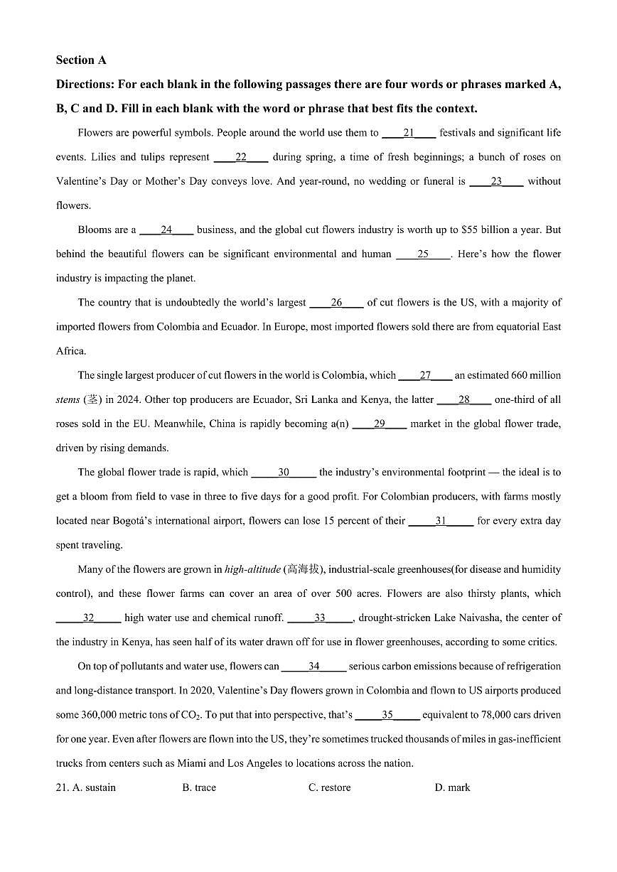 上海市浦东新区2025届高三高考模拟第二次模拟-英语试卷+答案第3页