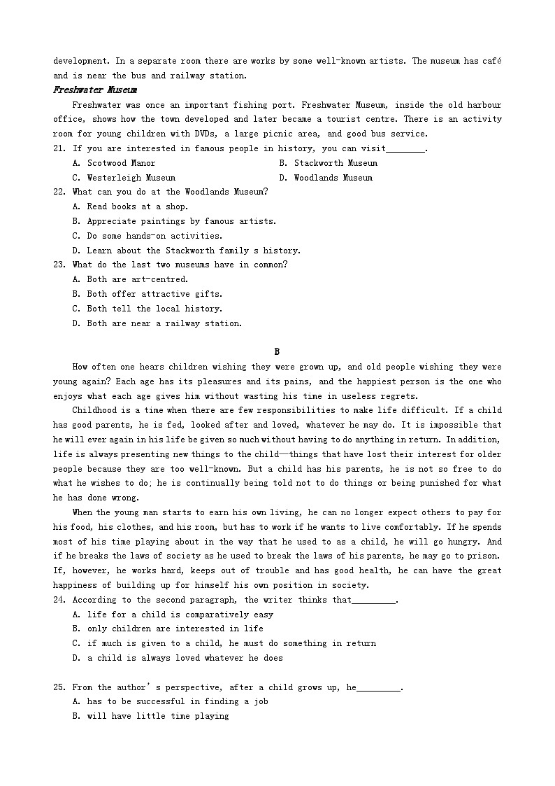 广东省清远市清新区2023_2024学年高一英语下学期6月月考试题含解析第3页