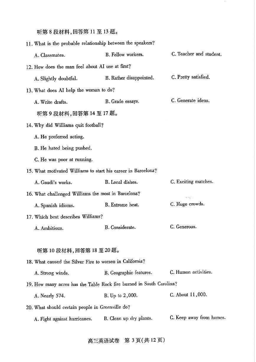 湖北省武汉市2025届高三高考模拟第四次调研-英语试题+答案第3页