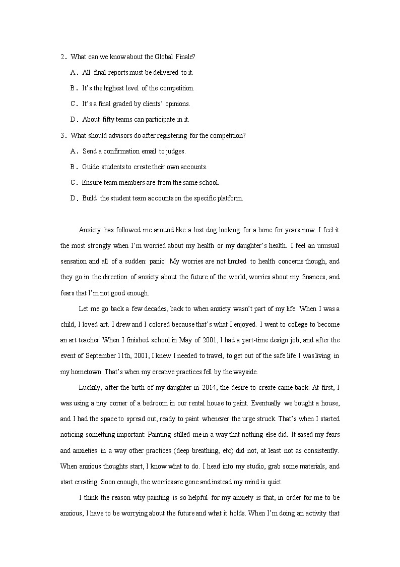 2025届江西省高三下学期四月适应性联考英语试题（无答案）第2页