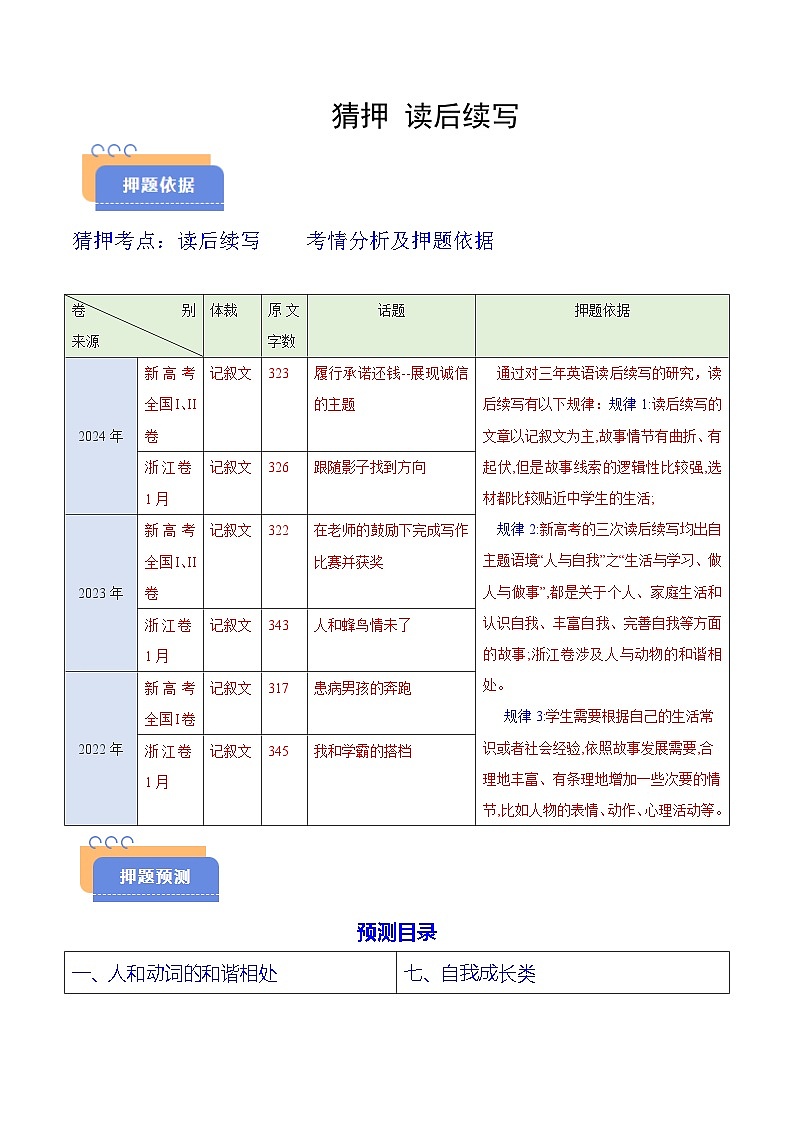 备战2025年高考英语抢分秘籍（新高考专用）猜押读后续写（话题分类）（教师版）第1页