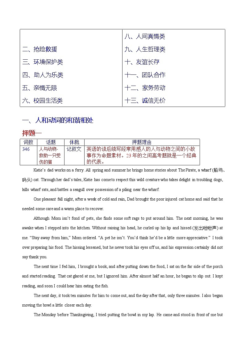 备战2025年高考英语抢分秘籍（新高考专用）猜押读后续写（话题分类）（学生版）第2页