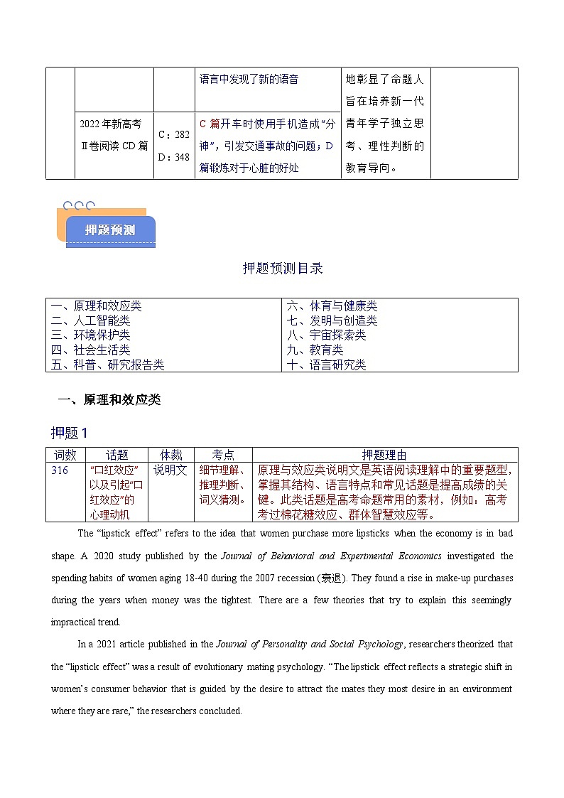备战2025年高考英语抢分秘籍（新高考专用）猜押阅读理解之说明文（按话题分类）（教师版）第2页