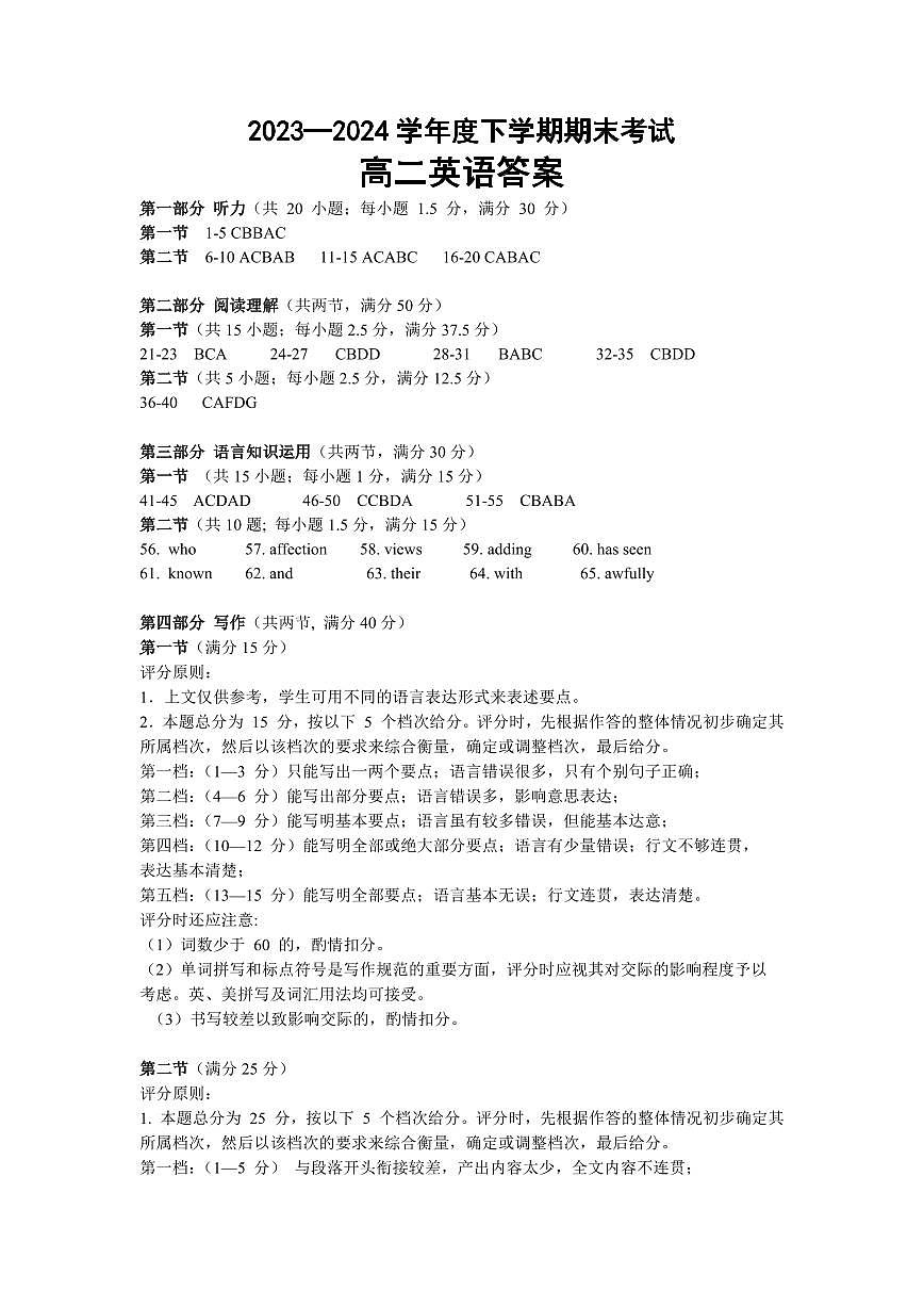 高二英语参考答案第1页