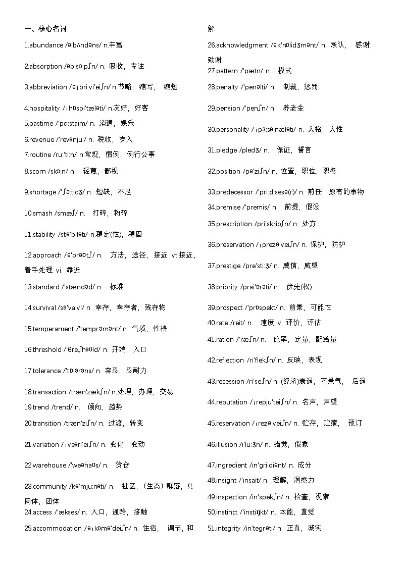 高考英语知识清单：核心词汇提升版第1页