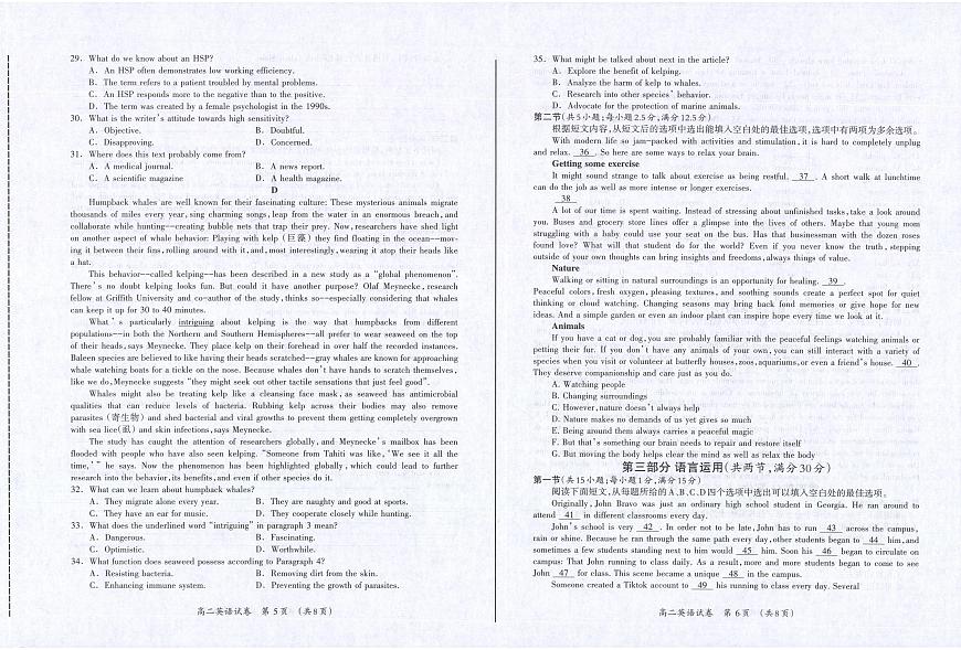 广西桂林市2023-2024学年高二下学期期末质量检测 英语试卷（含答案）第3页