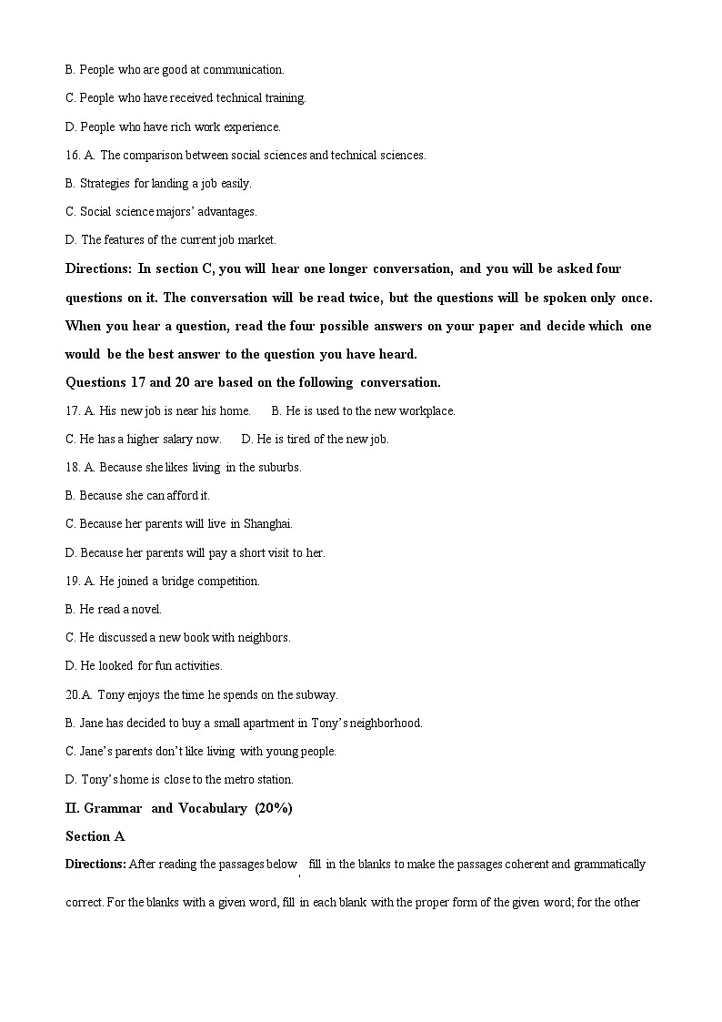 上海市浦东区实验中学2024-2025学年高一下学期第一次月考英语试卷（原卷版+解析版）第3页