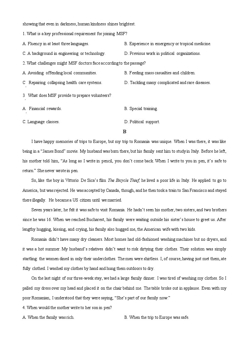 四川省成都外国语学校2024-2025学年高二下学期3月月考英语试题（原卷版+解析版）第2页