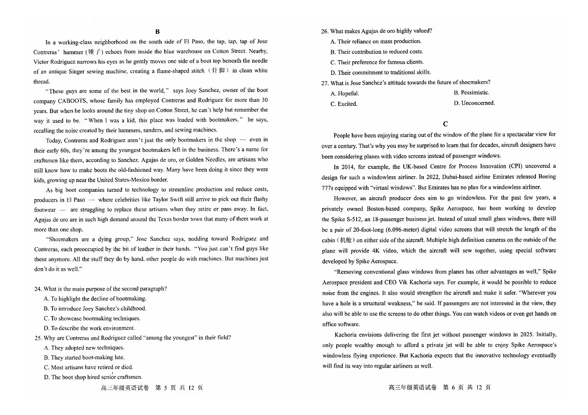 湖北省武汉市武昌区2025届高三下学期5月质量检测-英语试卷无答案第3页