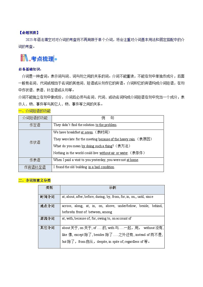 备战高考英语（核心考点精讲精练）考点04 介词（短语)（原卷版）第2页