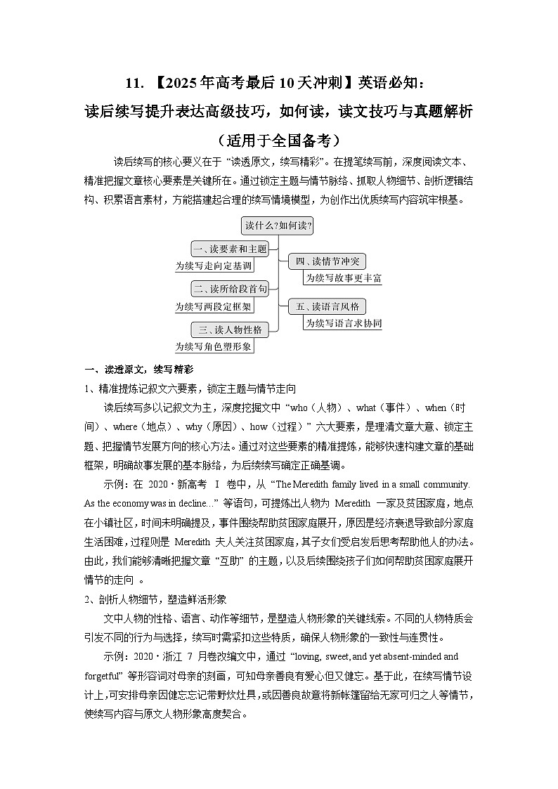 11. 【2025年高考最后10天冲刺】英语必知：读后续写提升表达高级技巧，如何读，读文技巧与真题解析（适用于全国备考）第1页