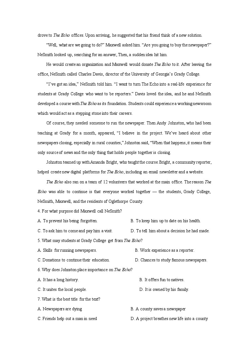 安徽省滁州市2024-2025学年高二下学期期中英语试卷（解析版）第3页