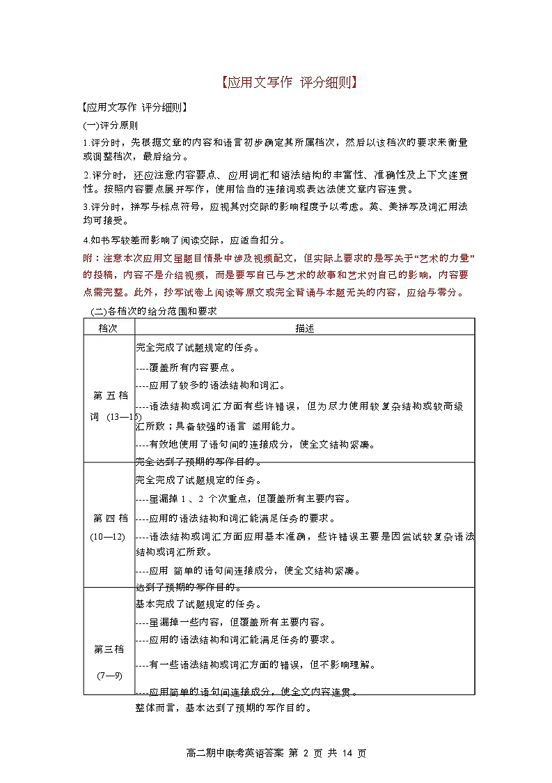 高二期中英语答案及评分细则第2页