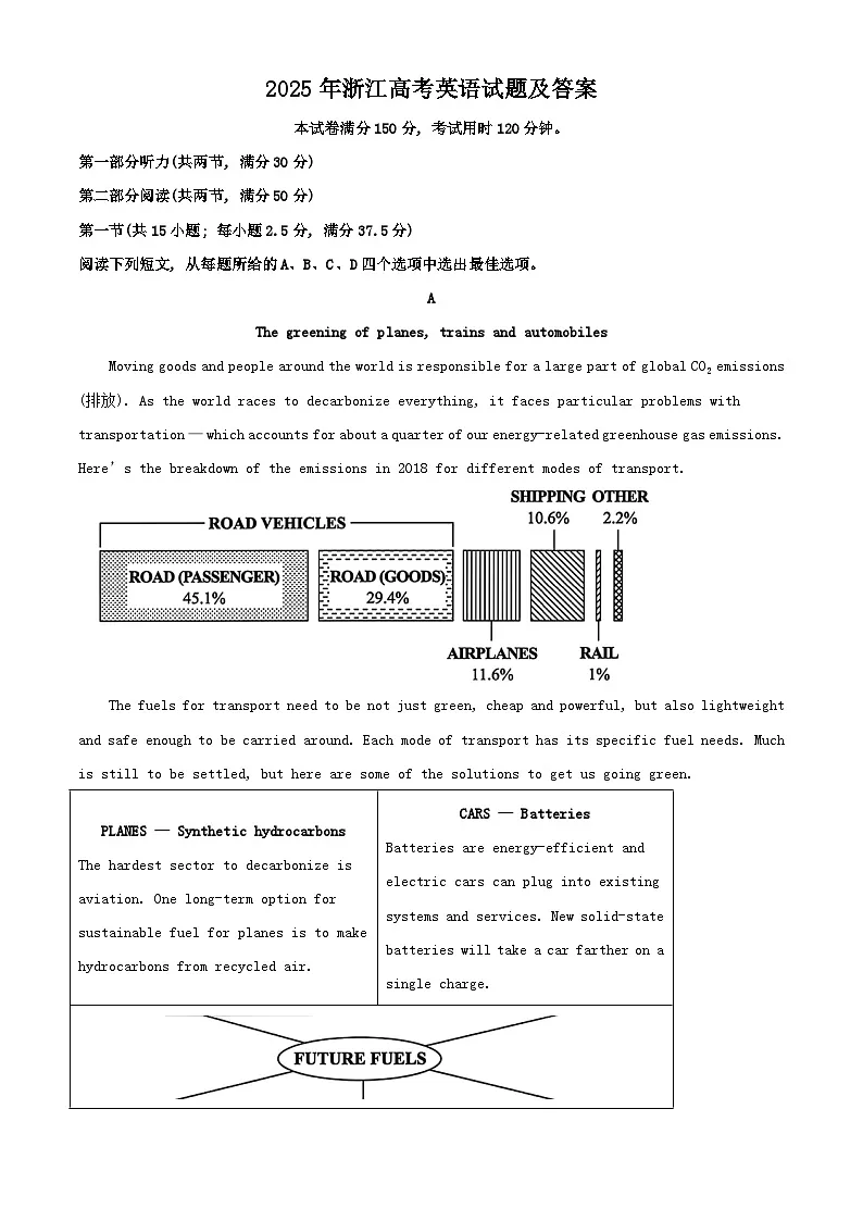 2025年浙江高考英语试题及答案第1页