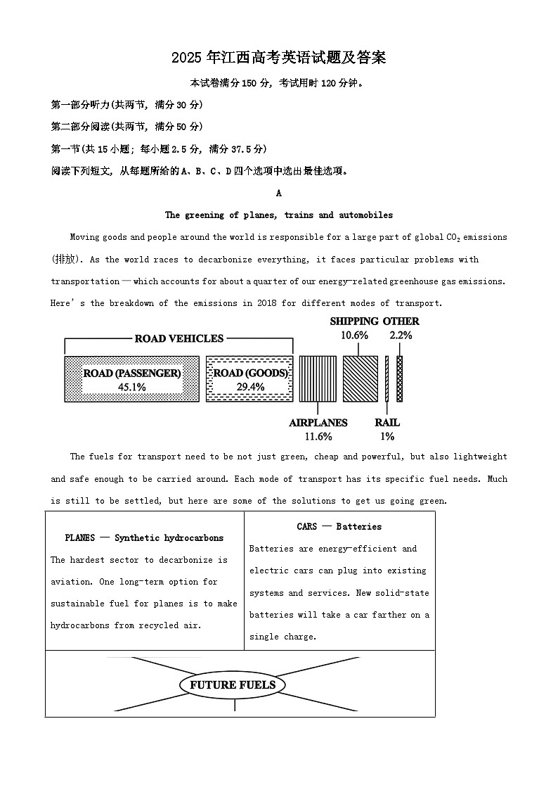 2025年江西高考英语试题及答案第1页