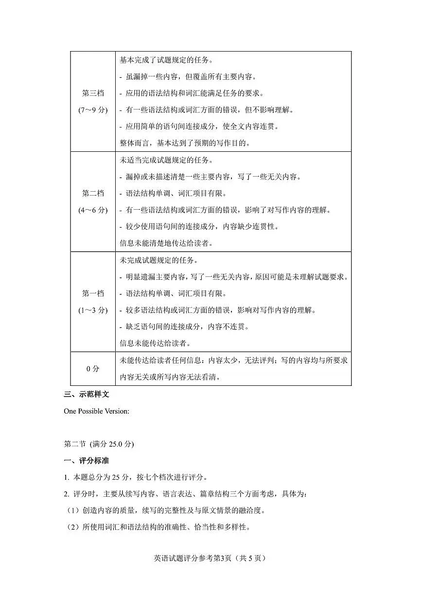 英语试题评分参考第3页