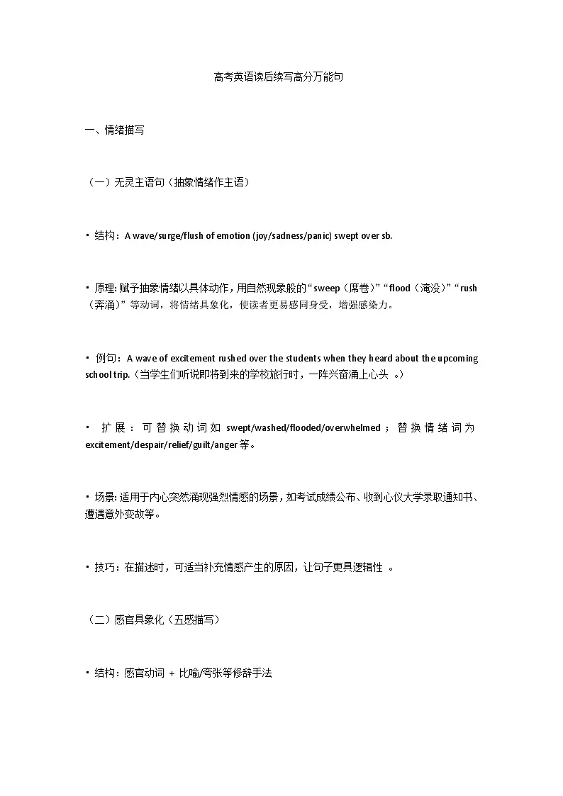 高考英语读后续写高分万能句学案第1页