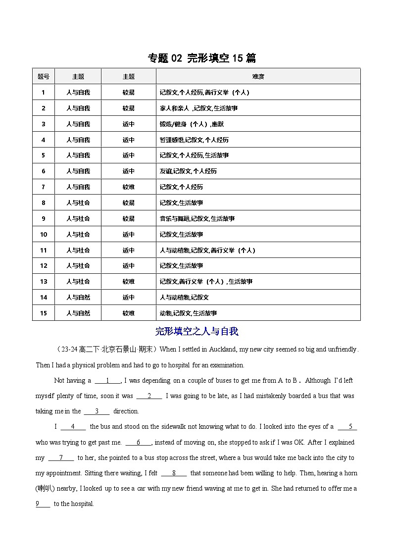 专题02 完形填空15篇（原卷版）第1页