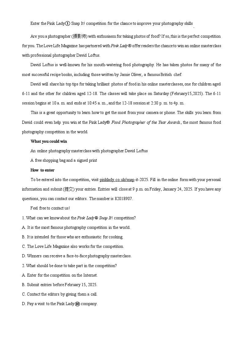 精品解析：江苏省南通市如东+通州区2024-2025学年高一上学期期中英语试题（原卷版）第3页