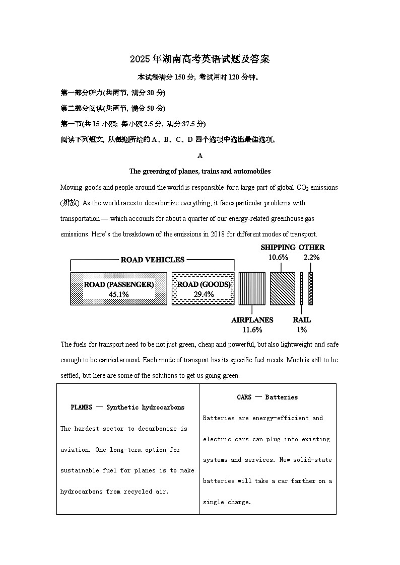 2025年6月湖南普通高中学业水平选择性考试英语试题[原卷]附答案第1页