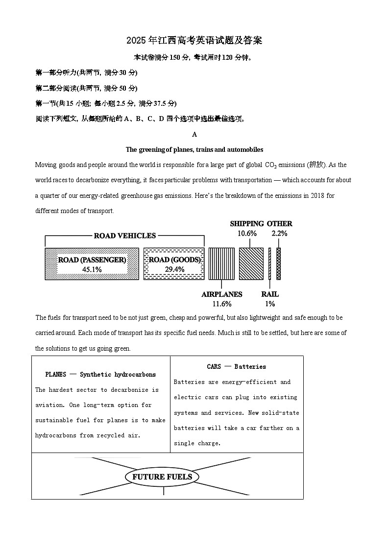2025年6月江西普通高中学业水平选择性考试英语试题[原卷]附答案第1页