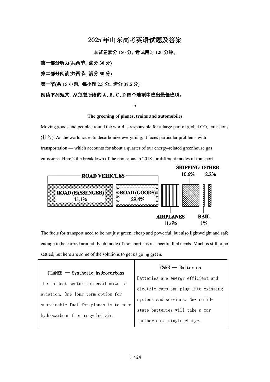 2025年6月山东普通高中学业水平选择性考试英语试题（原卷）含答案第1页