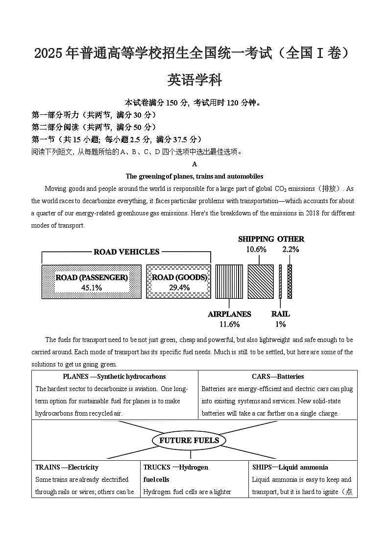 2025年全国新高考I卷高考全国一卷真题英语试卷（真题+答案）第1页