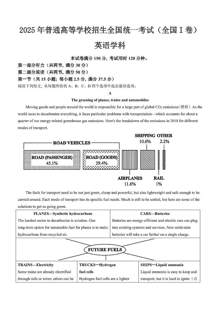 2025年全国新高考I卷高考全国一卷真题英语试卷（真题+答案）第1页