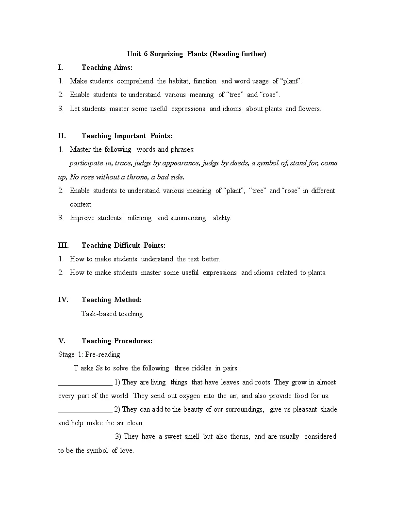 Unit 6 Surprising Plants：Reading Further（教学设计） -2024-2025学年（重大版）（2019）英语必修 第一册第1页