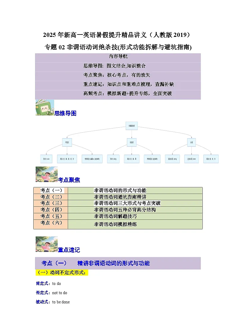 【暑假复习】专题02 非谓语动词绝杀技 (学生版)-2025年新高一英语暑假衔接讲练 (人教版)第1页