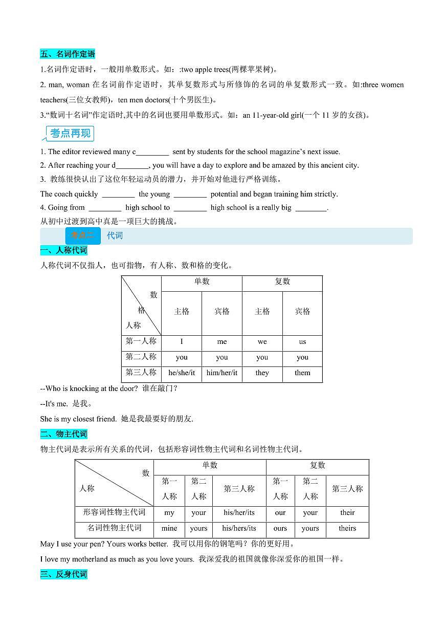 (复习部分)专题04 名词、代词、冠词和数词(原卷版)第3页