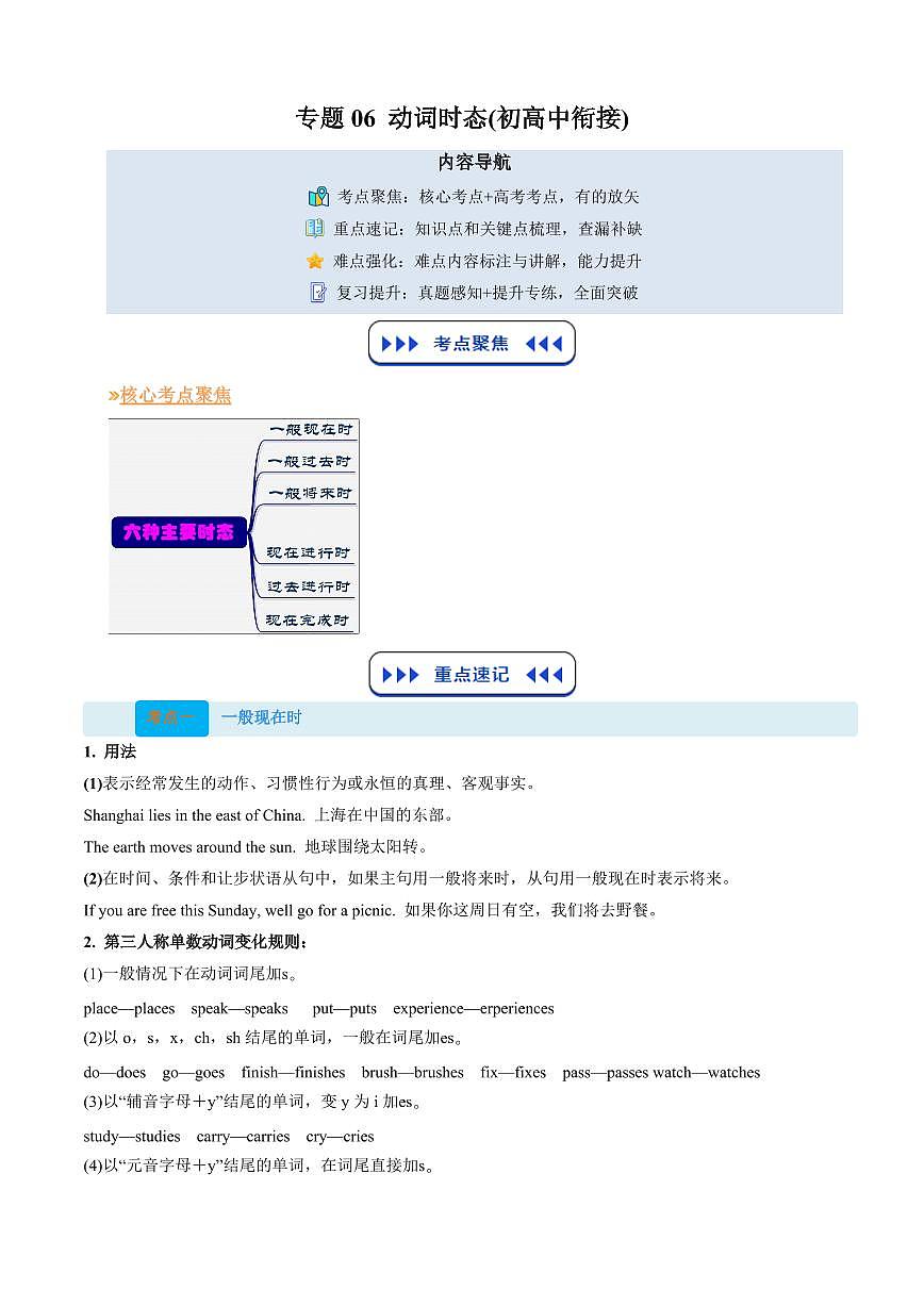 (复习部分)专题06 动词时态和语态(一)(解析版)第1页