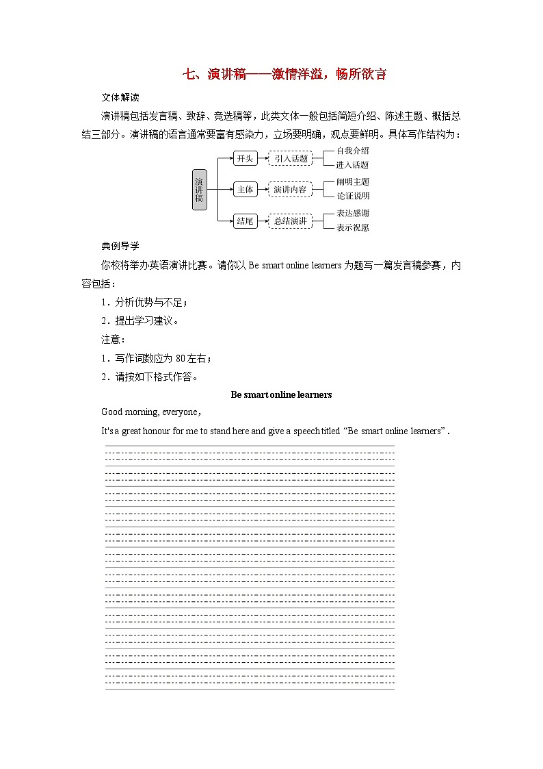2026版高考英语一轮总复习训练题第一部分应用文写作第二讲应用文写作实战操作七演讲稿第1页