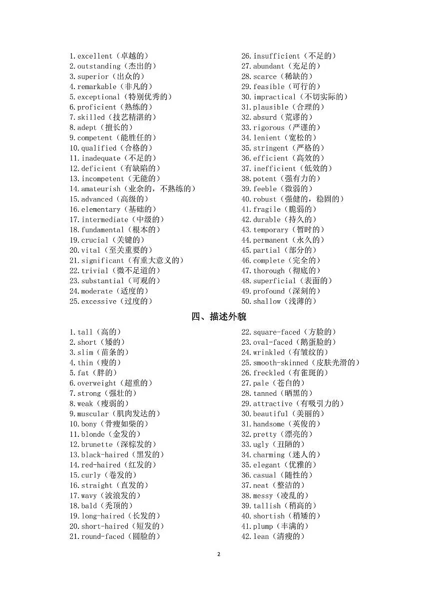 高中英语2026届高考高频形容词（共十一类500个）第2页