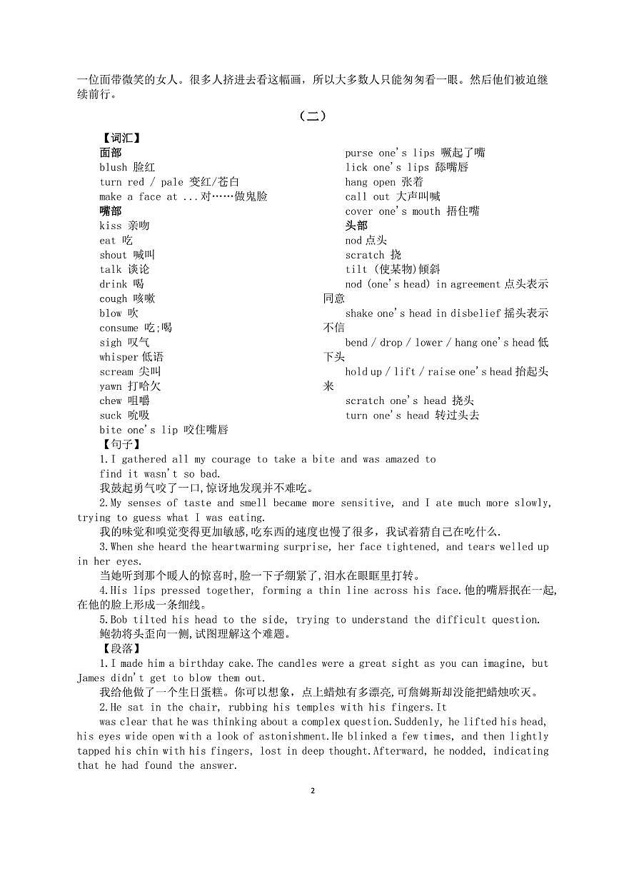 高中英语2026届高考读后续写动作描写高分语言素材（词汇+句子+段落）（共四组）第2页