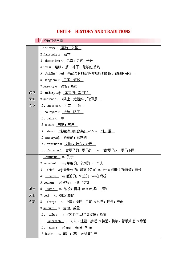 2026版高考英语一轮总复习必备知识训练题必修第二册Unit4HistoryandTraditions新人教版第1页