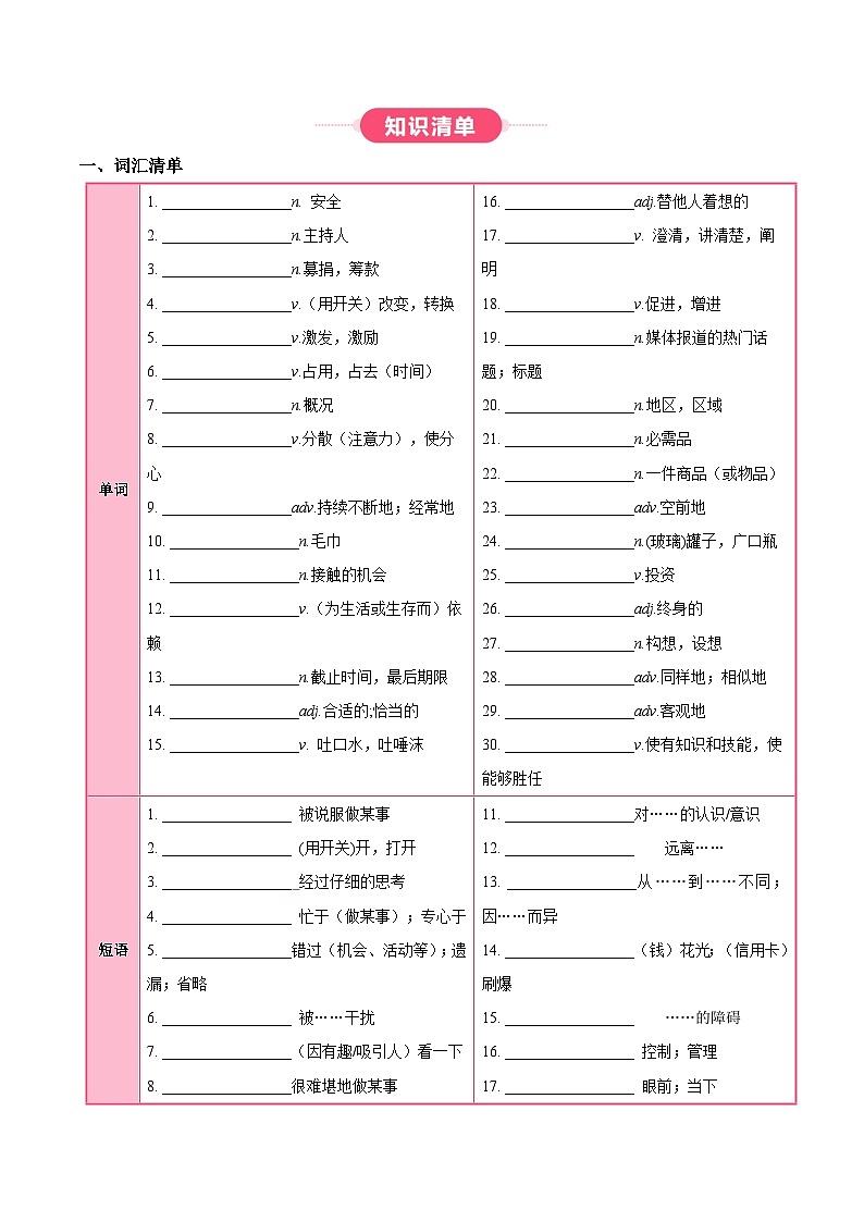 外研版高中英语选择性必修第二册Unit 2 Improving yourself（知识清单）（挖空版）第2页
