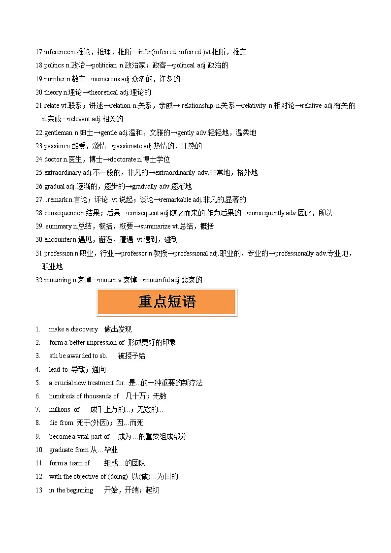 人教版高中英语选择性必修一Unit1 People of Achievement (知识清单)第2页