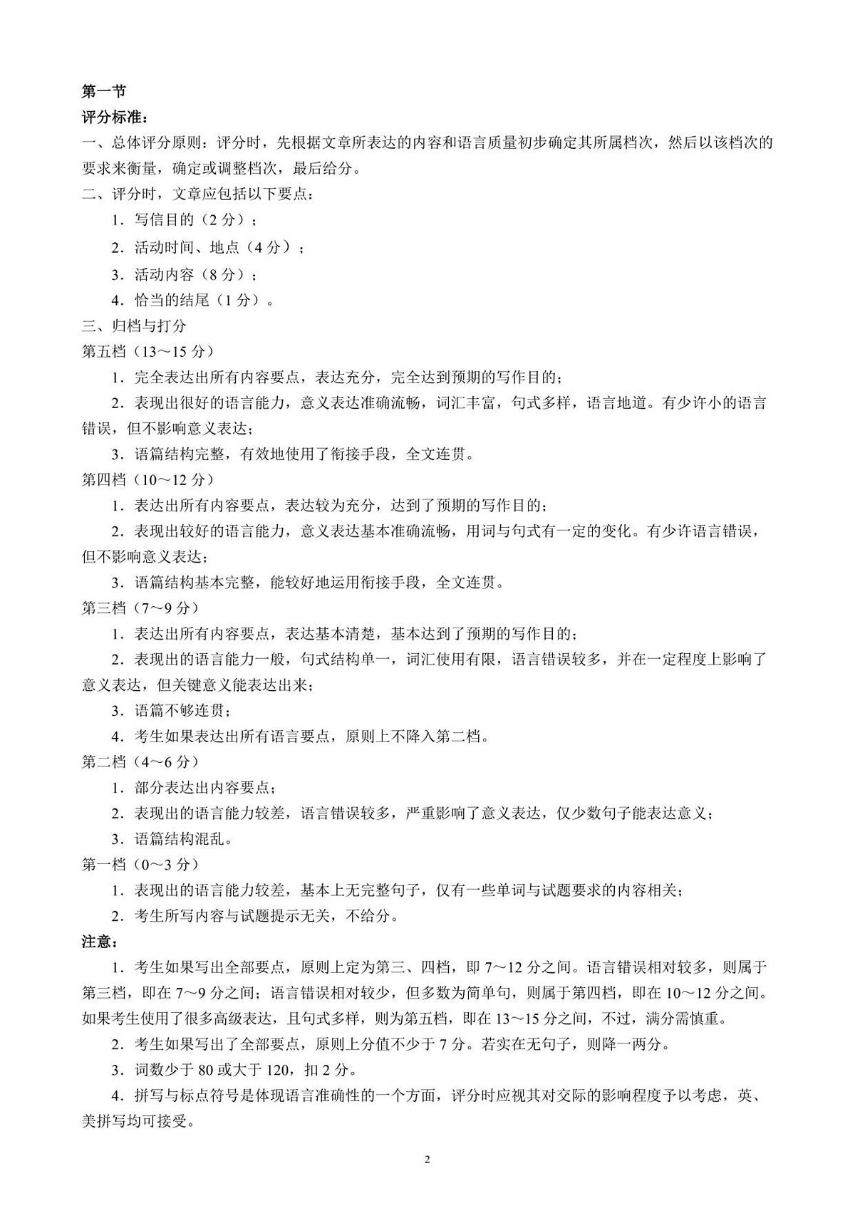 高三年级摸底检测英语参考答案及评分标准第2页